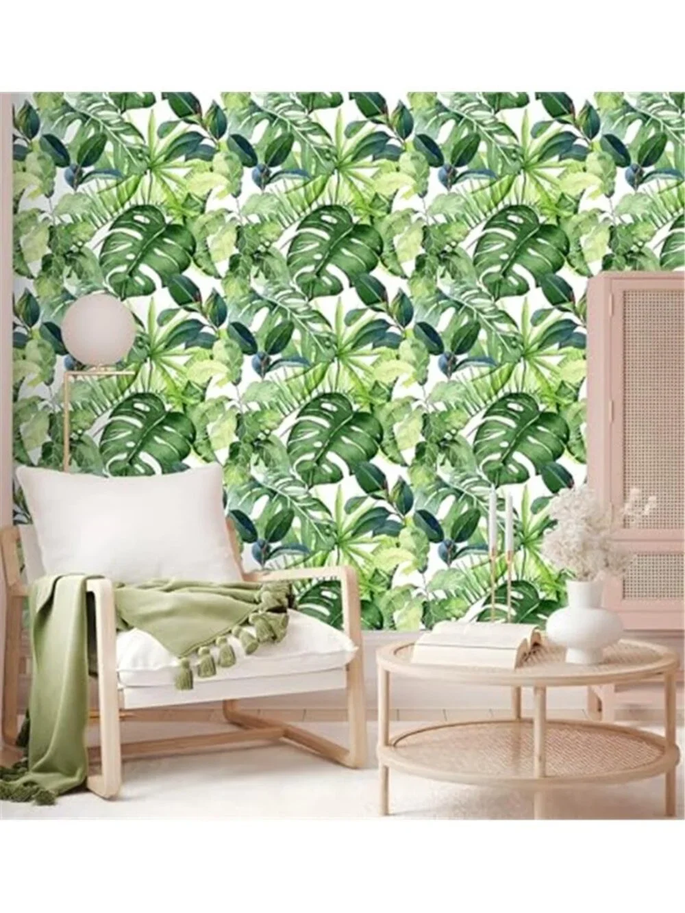 Green Peel And Stick Wallpaper Tropical Leaf Removable Vinyl Contact Paper Roll